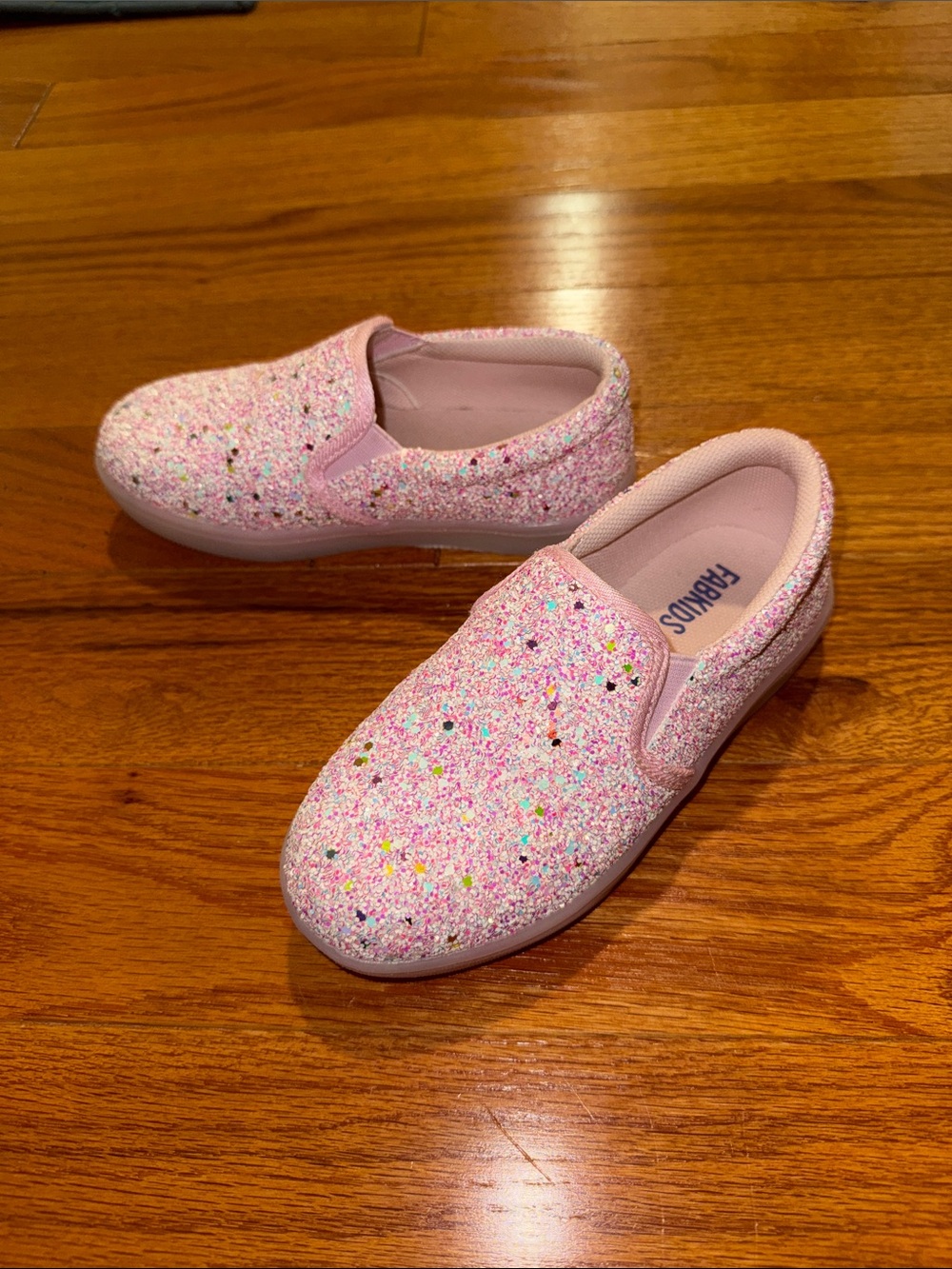 Fabkids Pink Glitter Slip On Light Up Sneakers with Multicolor Speckles 12
